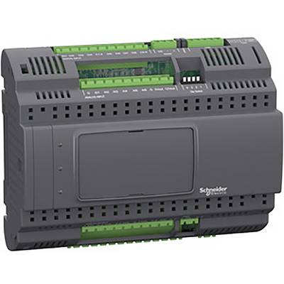 Automatizační modul od Schneider Electric s několika zelenými připojovacími svorkami, pravděpodobně určený pro řízení průmyslových procesů.