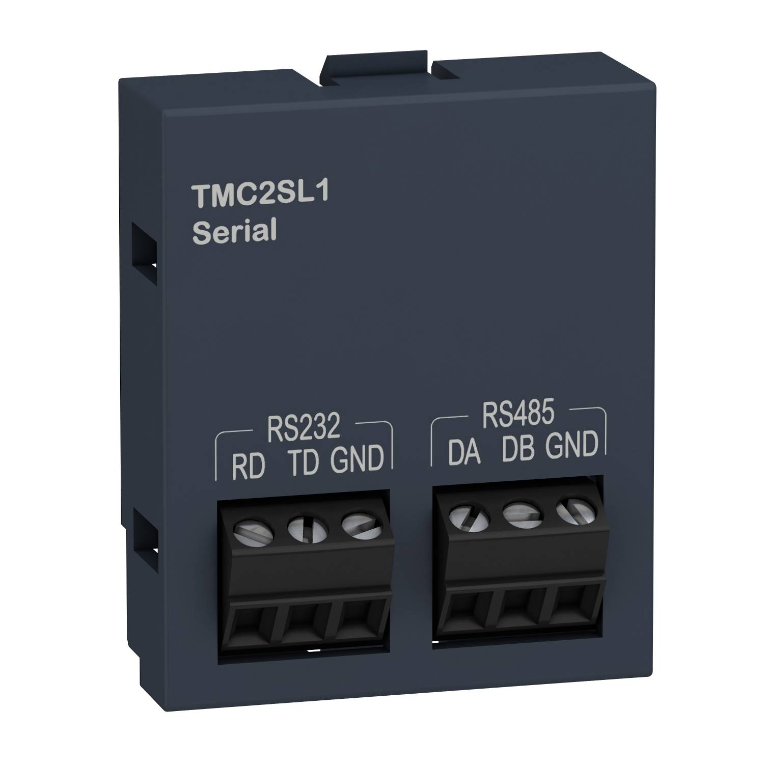 Sériový komunikační modul s popisky 'RS232' a 'RS485' pro datové připojení. Označení 'TMC2SL1 Serial'.