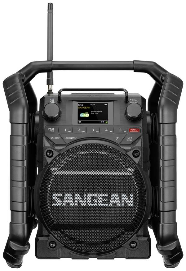 Sangean U-4X A500530 odolné rádio, DAB+, FM, Bluetooth, USB, AUX, NFC, s akumulátorem, vodotěšné, nárazuvzdorné, prachotěsné, NFC, s USB nabíječkou, černá