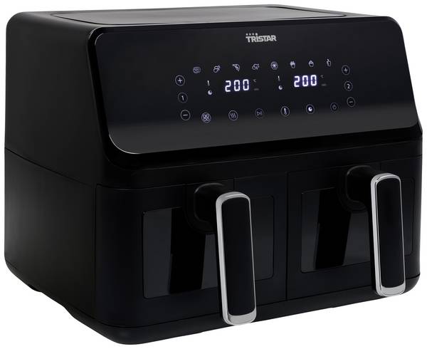 Tristar FR-9040 dvojitá fritéza 8 l 2700 W horkovzdušný, funkce časovače, nepřilnavý povlak, teplota varu černá
