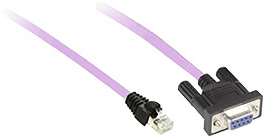 Fialový kabel s RJ45 konektorem na jedné straně a VGA konektorem na straně druhé.