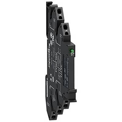 Černý elektrický reléový modul s několika svorkami a zeleným osvětleným indikátorem na horní straně.