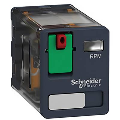 Černé elektrické zařízení se zeleným a červeným spínačem s nápisem 'Schneider Electric' a 'RPM'.