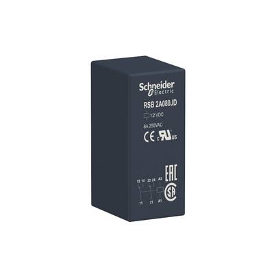 Černé relé značky Schneider Electric s modelovým číslem RSB2A080JD. Napětí: 12 VDC, proud: 8A při 250VAC.