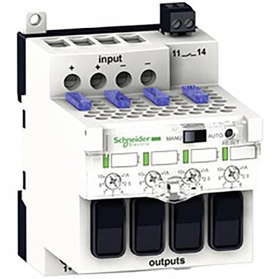 Spínací relé od Schneider Electric se vstupními a výstupními svorkami a možnostmi manuálního a automatického ovládání.