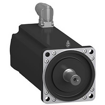 Černý průmyslový rotační motor s čtvercovou čelní deskou a centrální osou, vhodný pro automatizační aplikace.