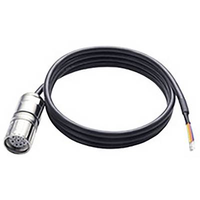 Černý kabel s kovovým, stříbrným kulatým konektorem na jednom konci, vhodný pro technické nebo elektronické připojení.