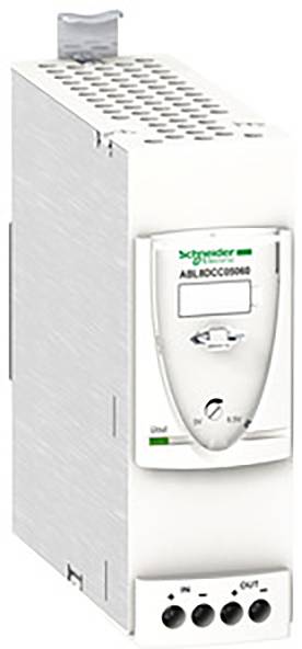 Průmyslový napájecí zdroj od společnosti Schneider Electric s modelovým číslem ABL8CC0506B, v světle šedém provedení, s vhodnými vstupními a výstupními rozhraními pro průmyslové aplikace.