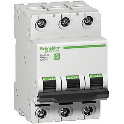 Třípólový jistič společnosti Schneider Electric, model Multi 9, zobrazuje polohy spínače 'ZAP' a 'VYP'.