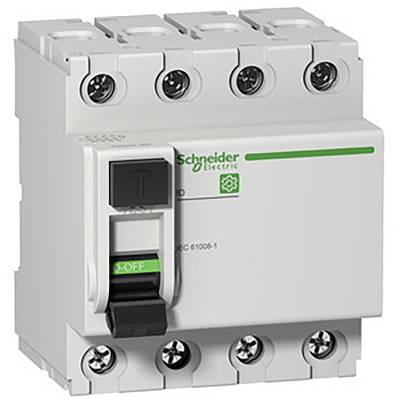 Výkonový spínač společnosti Schneider Electric se třemi svorkami, páka v poloze 'VYPNUTO'. Vhodný pro přerušení elektrického obvodu.