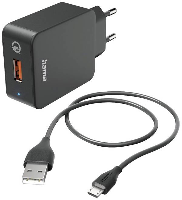 Hama  USB nabíječka, 1x USB A , 1x micro USB, 19.50 W, černá