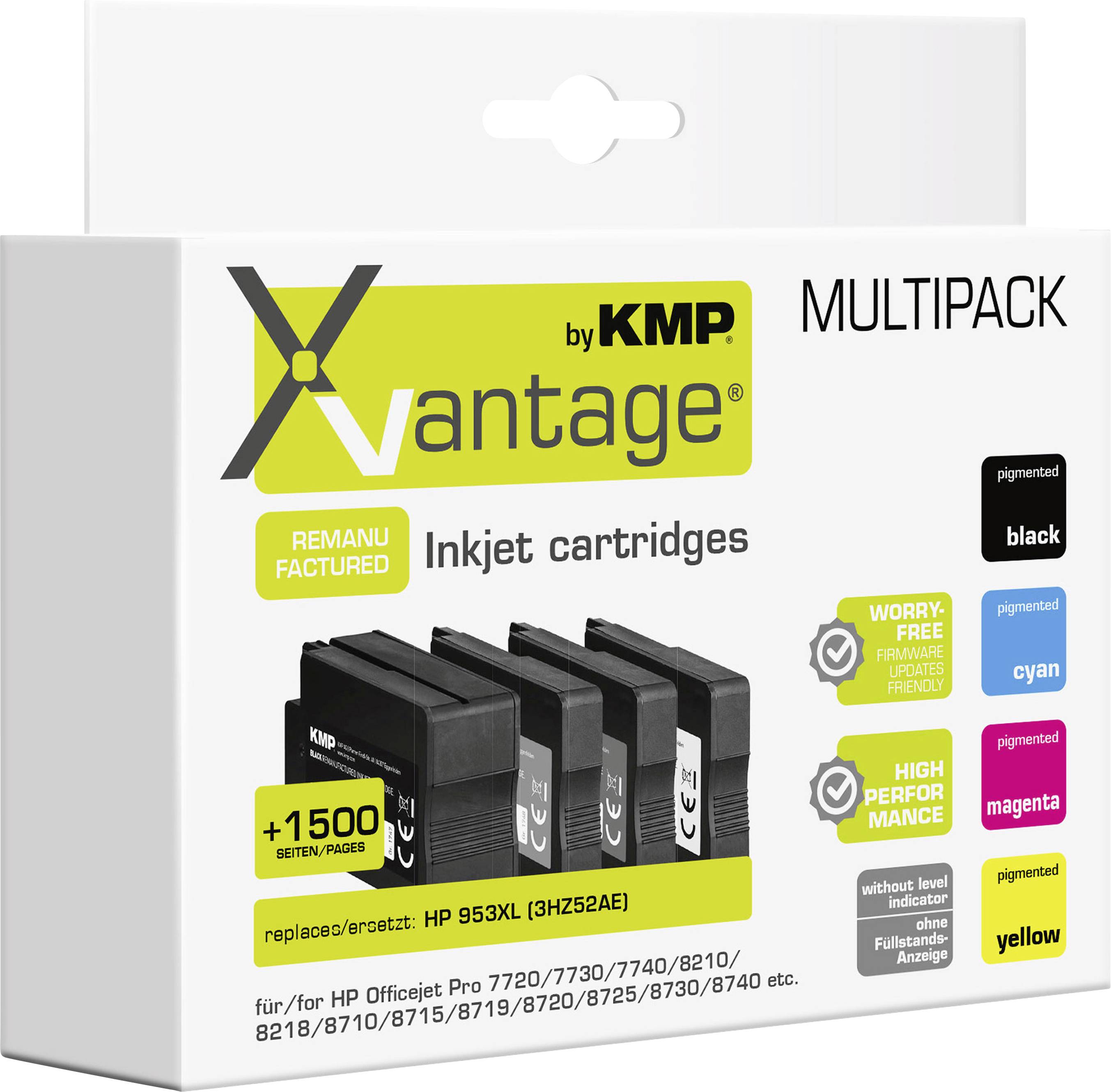 Inkoustové kazety Xvantage od KMP multipack, repasované. Obsahuje černou, azurovou, purpurovou, žlutou. Až 1500 stran.