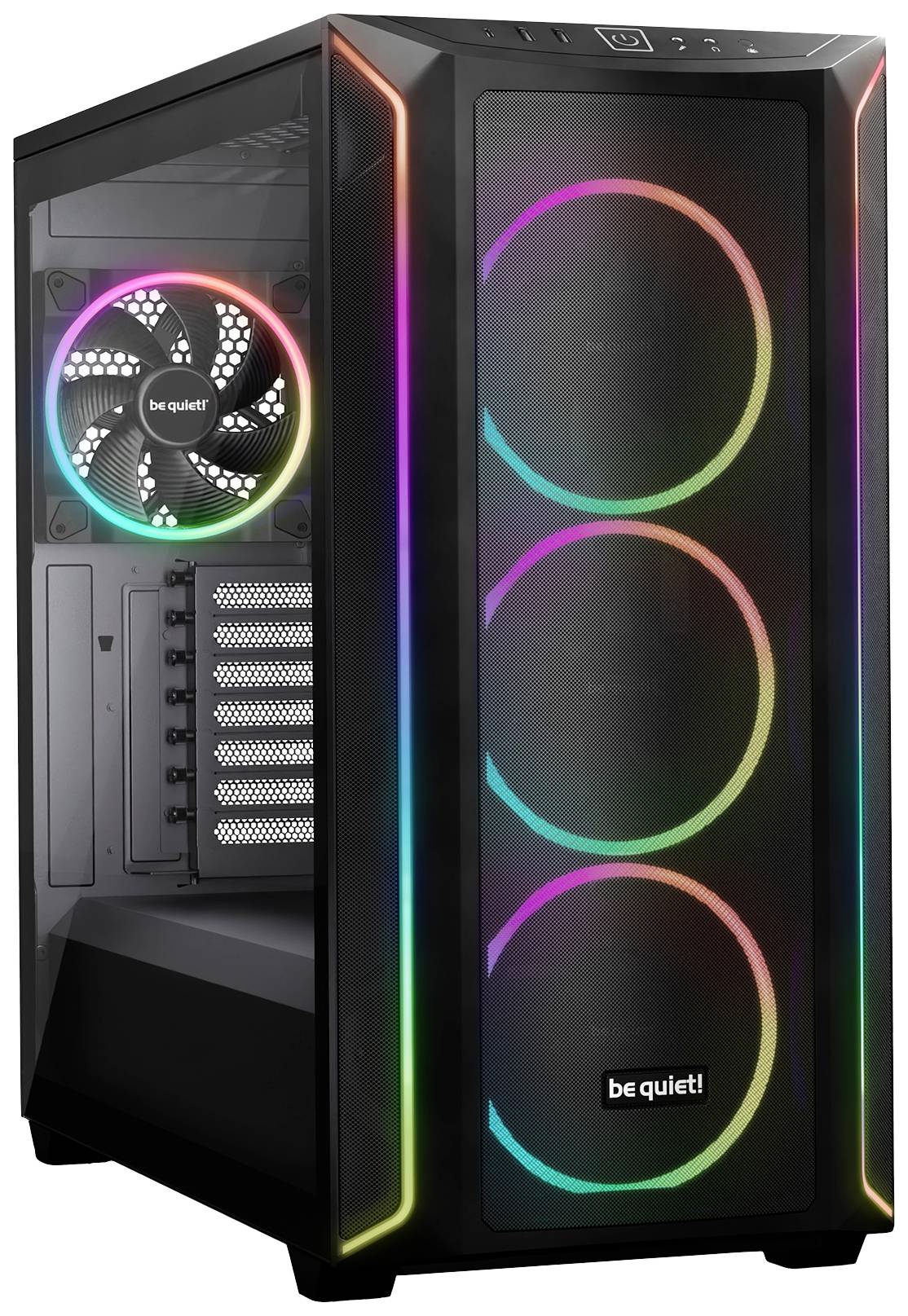 Počítačová skříň s RGB osvětlením disponuje předními a zadními osvětlenými ventilátory. Skříň má hladký, moderní vzhled.
