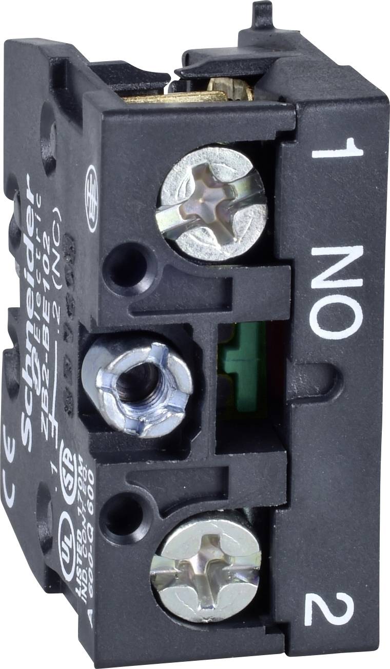 Detailní pohled na černý elektrický svorkovnici se třemi šroubovacími svorkami označenými '1', 'N' a '2'.