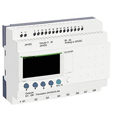 Bílá řídicí jednotka s několika porty, tlačítky a displejem, používaná pro ovládání elektrických systémů.