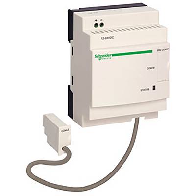 Bílé elektronické zařízení se zeleným logem a odnímatelnou jednotkou. Používá se pro účely řízení nebo automatizace.
