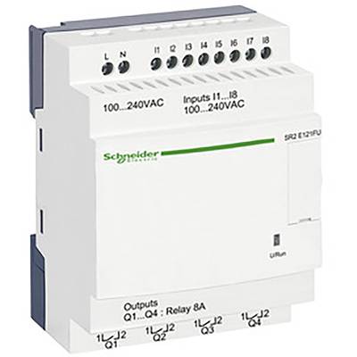 Elektronické řídicí zařízení s několika vstupními a výstupními svorkami. Označené štítky 'Inputs' a 'Outputs' pro údaje o napětí.