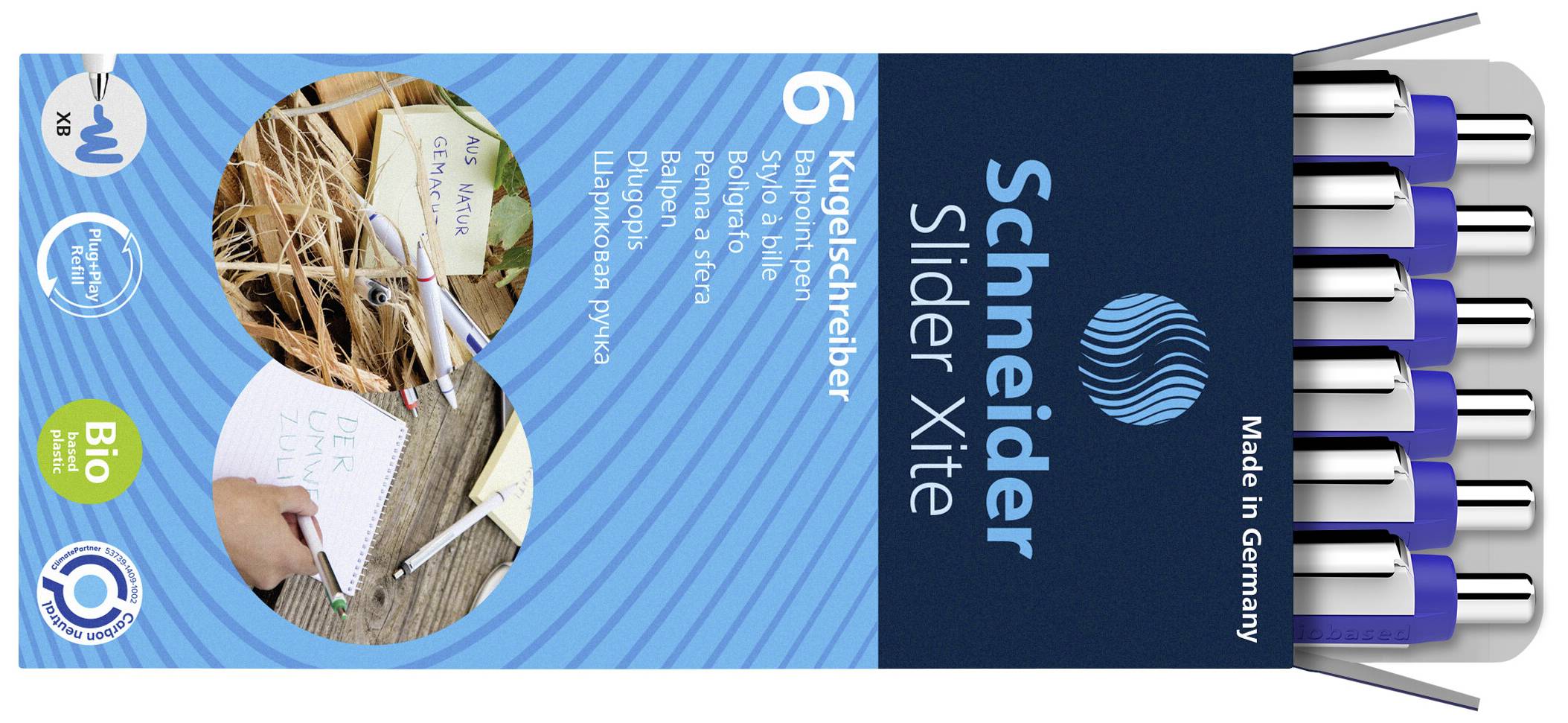 Sada šesti modrých kuliček 'Schneider Slider Xite'. Balení s bio certifikátem, vyrobeno v Německu.