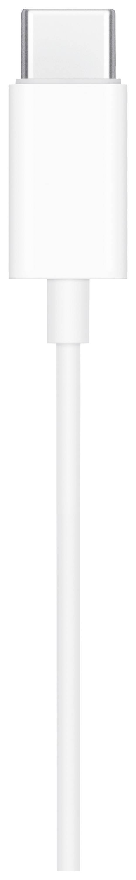 Bílý USB-C kabel, často používaný k nabíjení zařízení nebo přenosu dat, stojí kolmo na bílém pozadí.