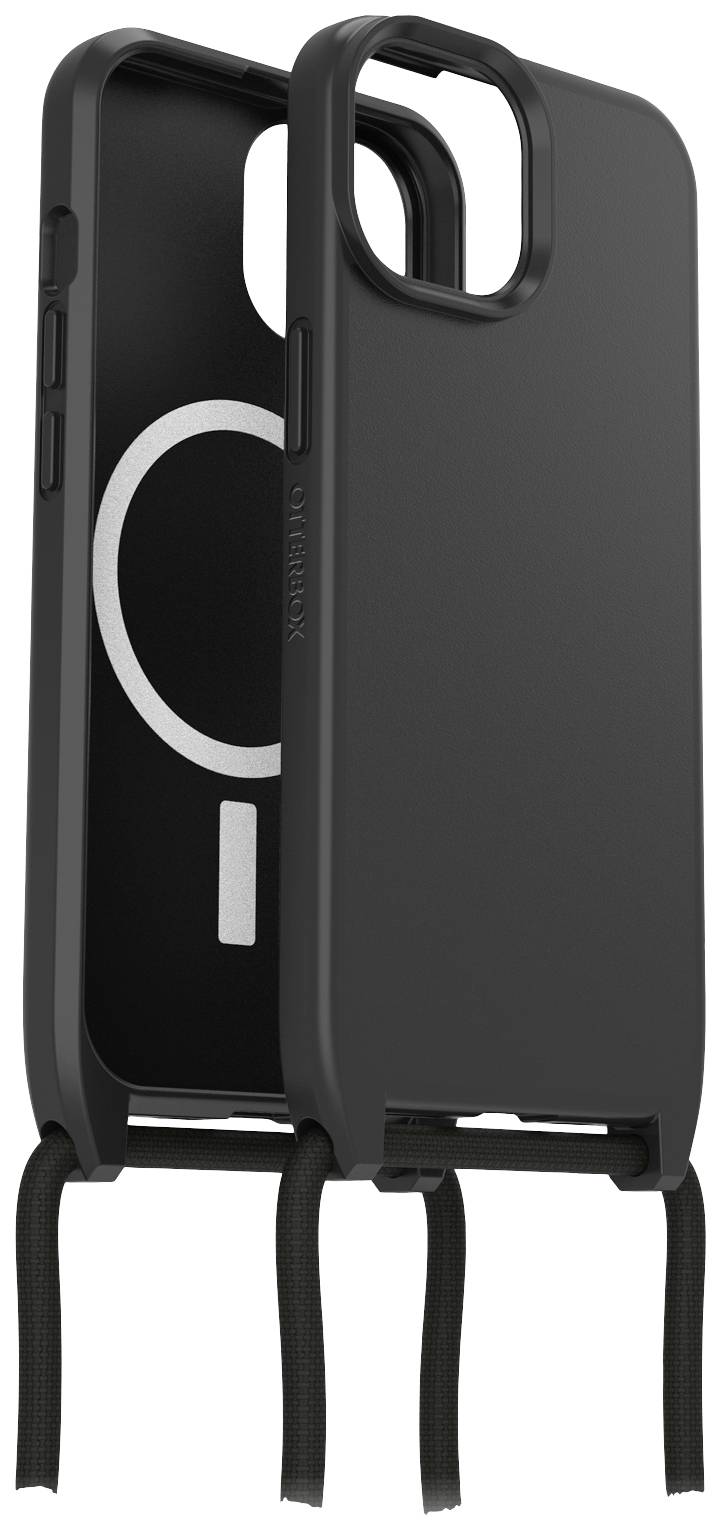 Černý obal na mobil s integrovaným magnetickým kroužkem a odnímatelným držákem pro lepší uchopení. Vhodný pro modely s technologií MagSafe.