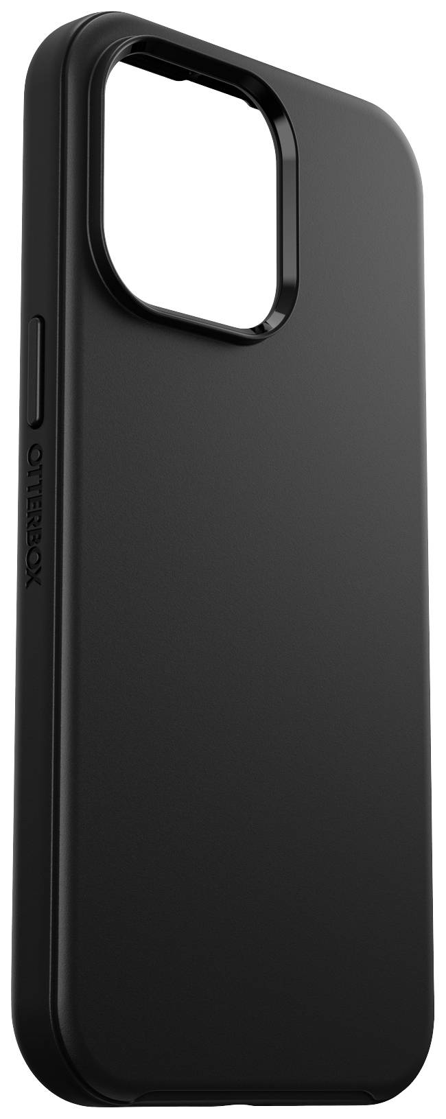 Černý ochranný kryt na smartphone od společnosti OtterBox s elegantním a odolným designem, po straně viditelné tlačítko.