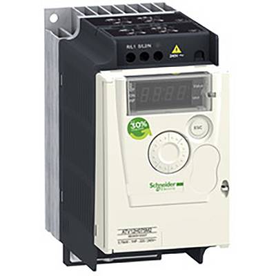Otáčkový regulátor značky Schneider Electric, model TeSys. Zobrazuje ovládací tlačítko a digitální displej pro nastavení frekvence.