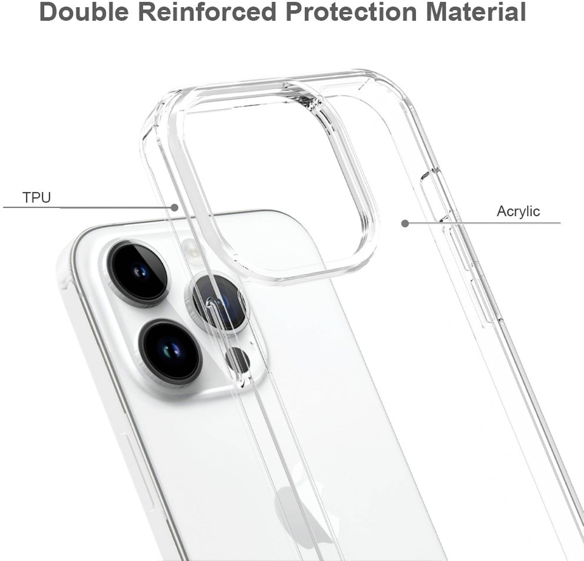 Průhledný obal na mobilní telefon z materiálů TPU a akrylu pro maximální ochranu, vhodný pro smartphone se třemi fotoaparáty.