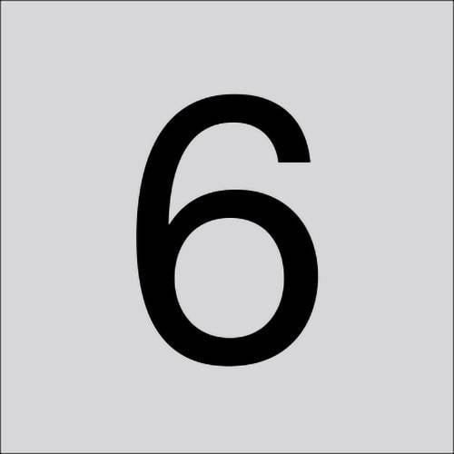 Černá číslice 6 vycentrovaná na světle šedém pozadí.