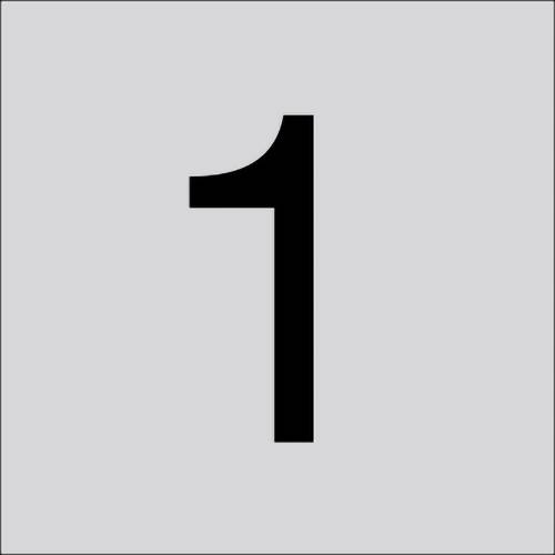 Černá číslice "1" vycentrovaná na světle šedém čtvercovém pozadí.