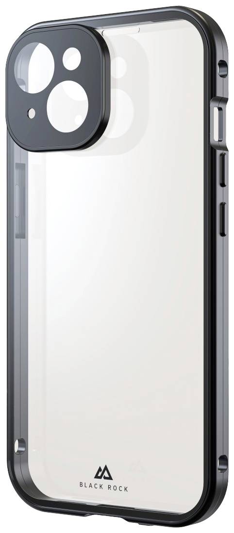 Transparentní obal na mobil s černým lemováním a výřezem pro kameru, vhodný pro moderní smartphony, poskytuje ochranu a elegantní design.