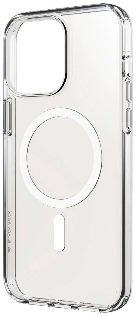 Průhledný mobilní kryt s kruhovým magnetickým držákem uprostřed, zesílené hrany pro dodatečnou ochranu, minimalistický design.