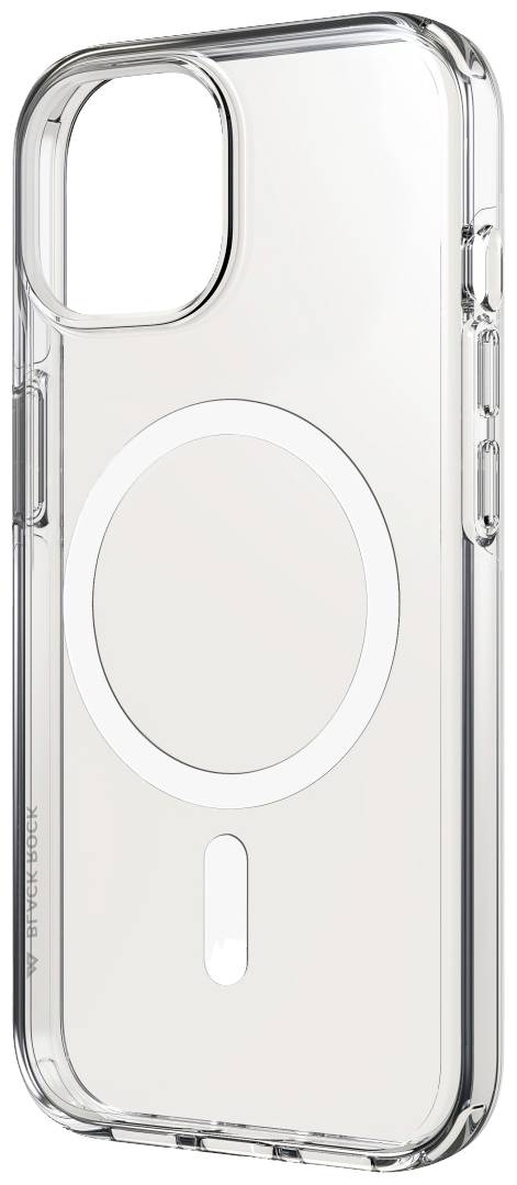 Průhledný mobilní kryt s kruhovým magnetickým prstencem pro bezdrátové nabíjení, vhodný pro moderní smartphony.