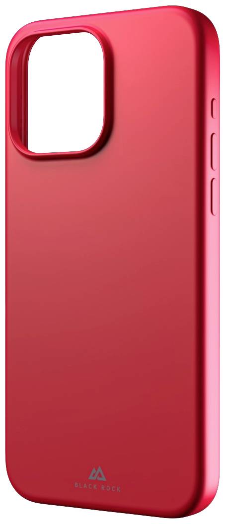 Červený obal na mobilní telefon s hladkým povrchem a výřezem pro kameru. Po stranách se nacházejí tlačítka. Nenápadný minimalistický design.