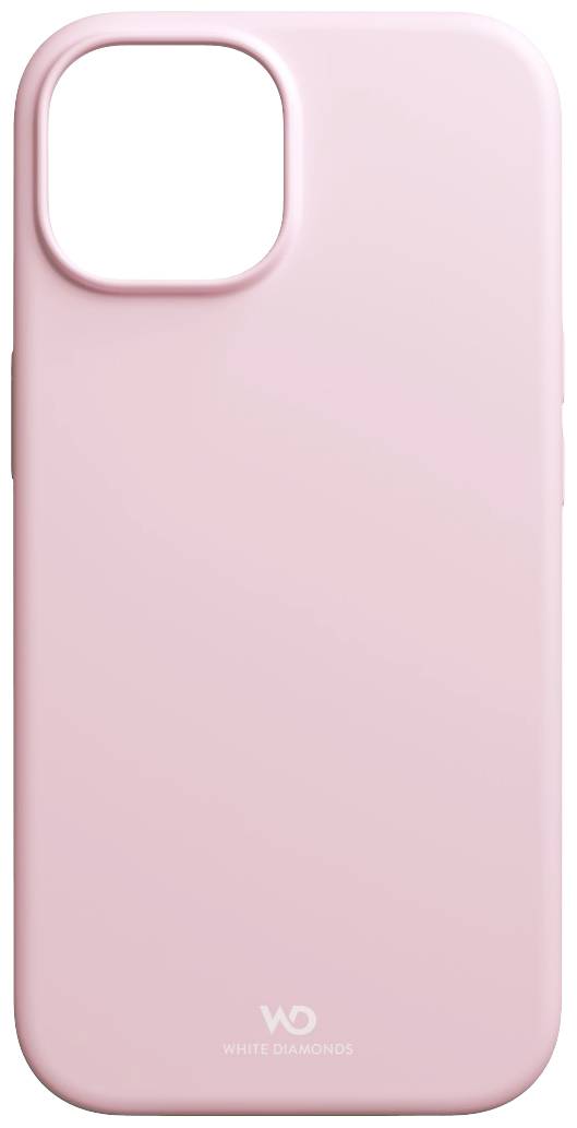 Růžový smartphone kryt s výřezem pro fotoaparát. Na zadní straně je umístěno logo 'White Diamonds'.