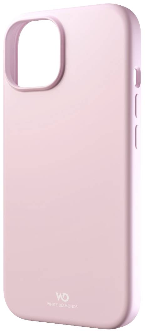 Světle růžový obal na mobilní telefon s otvorem pro fotoaparát a tlačítka na boku, s logem značky 'White Diamond' dole.