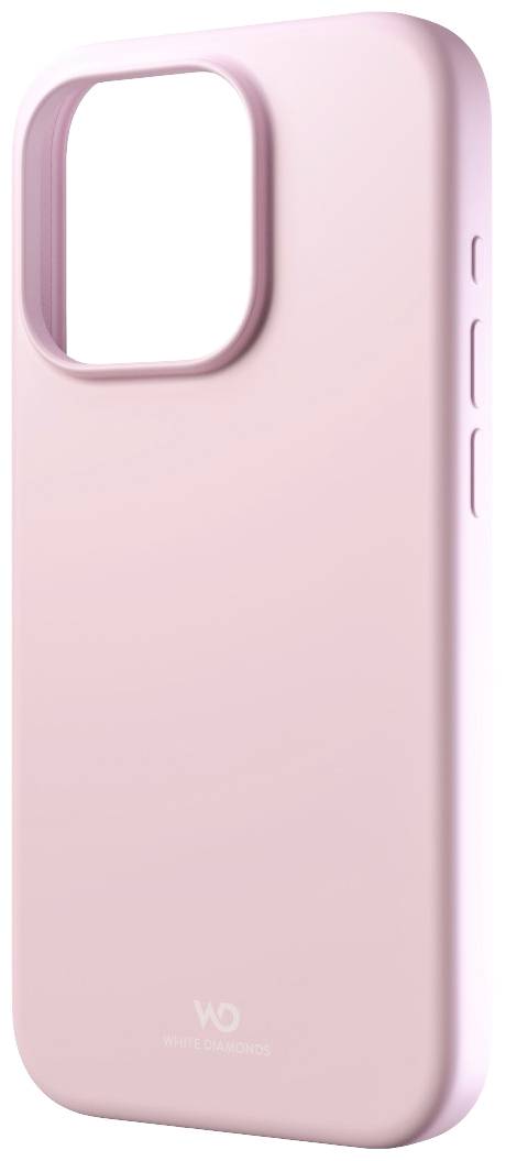 Růžový kryt na mobil se třpytivým povrchem a výřezem pro kameru pro smartphone. Elegantní design, boční tlačítka jsou viditelná.