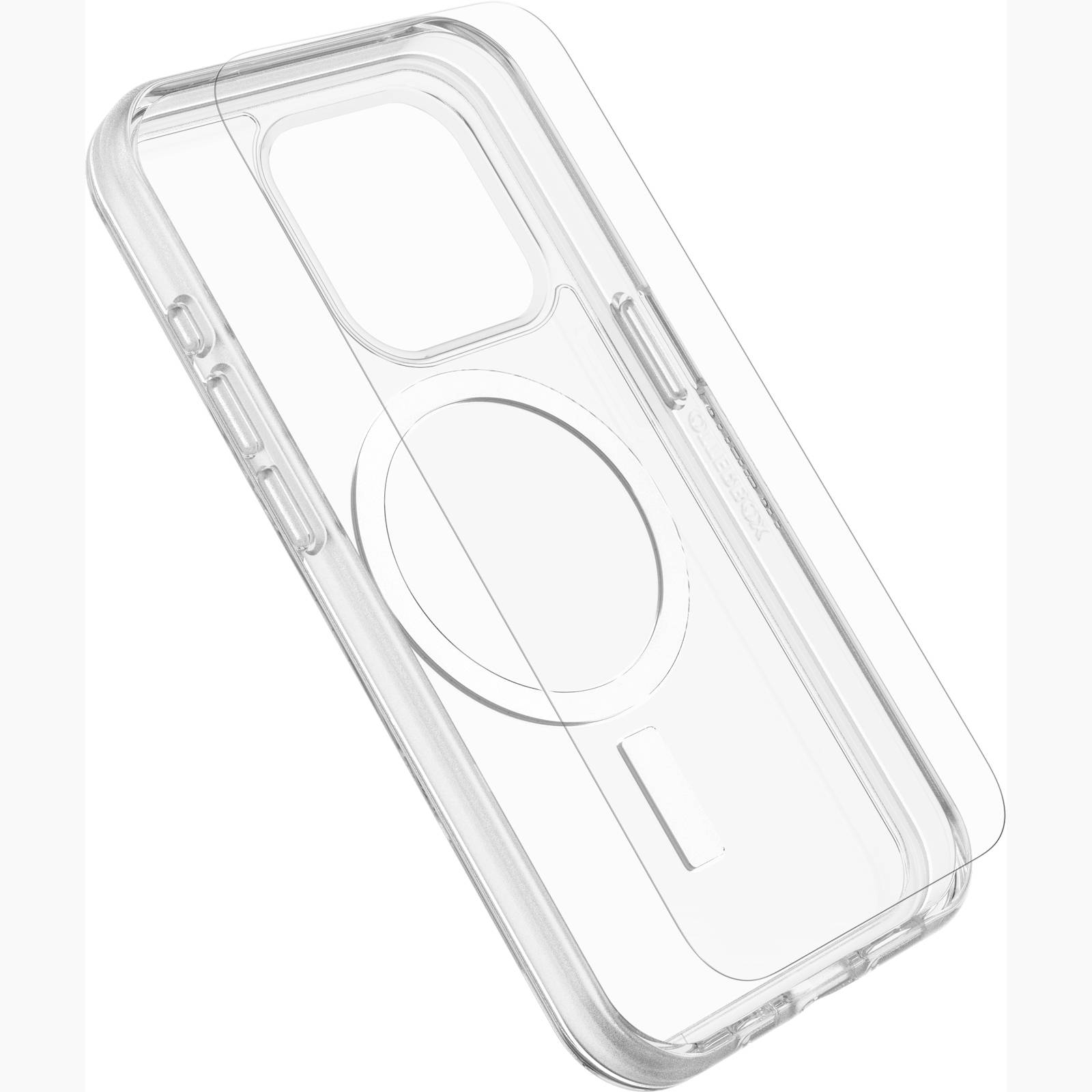 Průhledný kryt na smartphone vhodný pro mobilní telefon, se zaoblenným výřezem na zadní straně. Jednoduché designové provedení.