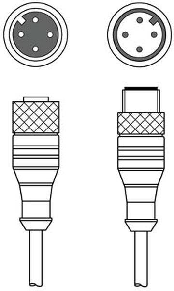 Dva diagramy znázorňují dva typy konektorů: vlevo XLR zástrčka a vpravo XLR zásuvka, každá s trojpólovou konfigurací.