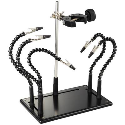 Pomůcka pro pájení s několika flexibilními rameny a krokosvorkami pro upevnění elektronických součástek při pájení.