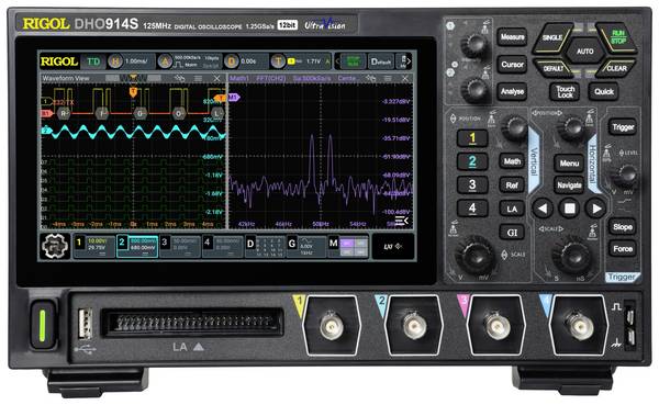 Rigol DHO914S digitální osciloskop 125 MHz, 1.25 GSa/s, 50 Mpts, 12 Bit, 1 ks, DHO914S