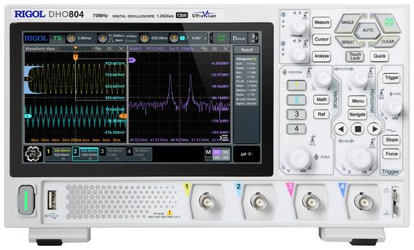 Rigol DHO804 digitální osciloskop 70 MHz, 1.25 GSa/s, 25 Mpts, 12 Bit, 1 ks, DHO804