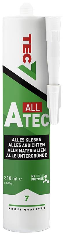 Lepicí kartuše s nápisem 'Tec All A Tec'. Vhodná pro všechny materiály a povrchy, 310 ml. Obsahuje polymerovou technologii.