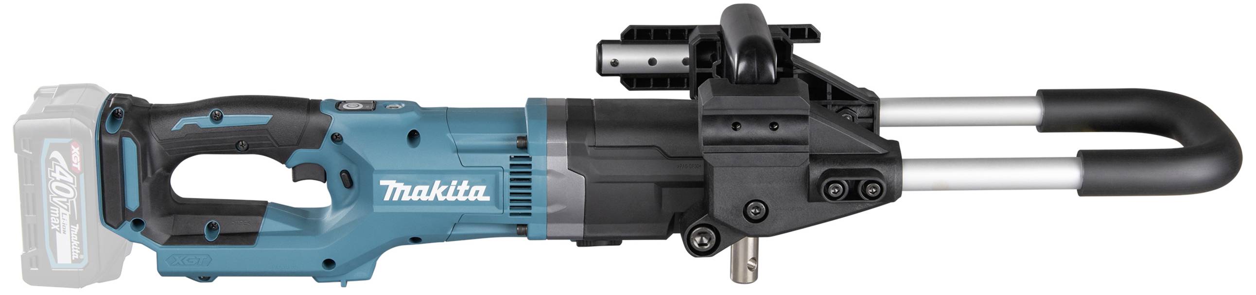 Modrý akumulátorový řezač trubek značky Makita. Disponuje ergonomickou rukojetí a robustním řezacím mechanismem.
