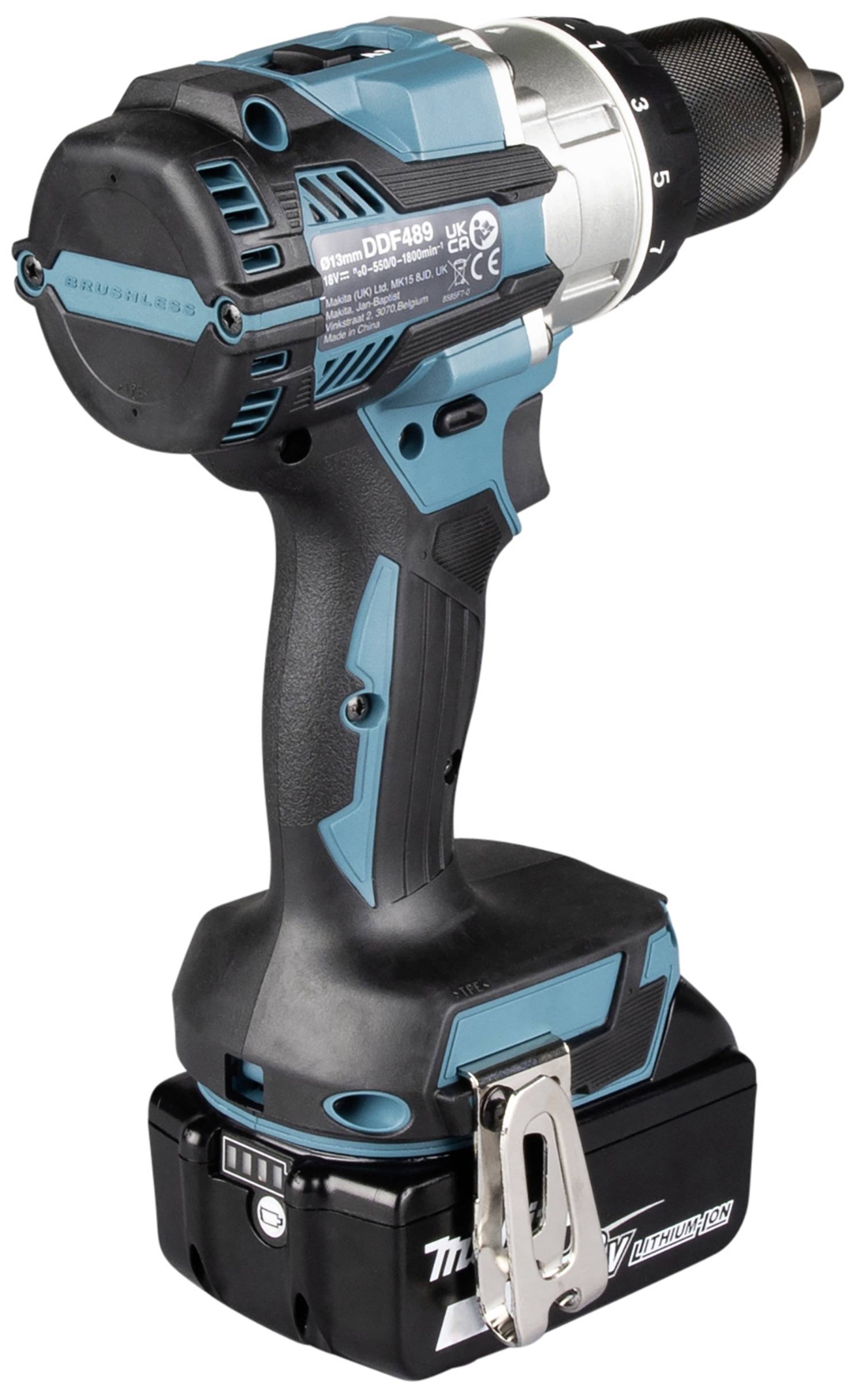 Akumulátorová vrtačka v modré a černé barvě s ergonomickou rukojetí a lithium-iontovou baterií, vhodná pro DIY projekty a stavební práce.