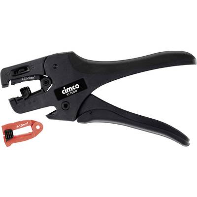 Černé odizolovací kleště značky Cimco, model 1007000, s červeným náhradním nožem pro kabely od 0,02 do 10 mm² a 4-16 mm².