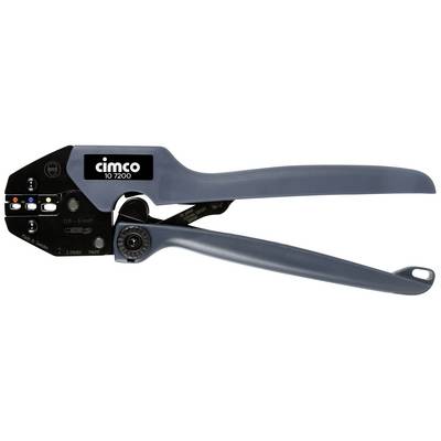 Ruční krimpovací kleště s ergonomickými rukojeťmi, vhodné pro přesné práce s kabely, zobrazené z bočního pohledu.