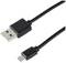 Černý USB kabel s běžným USB konektorem na jedné straně a micro-USB konektorem na straně druhé.