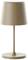 Béžová stolní lampa s jednoduchým, moderním designem. Štíhlá tyč spojuje široký stínítko s kulatou základnou.