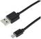 Černý USB kabel s USB-A konektorem na jedné straně a micro-USB konektorem na straně druhé.