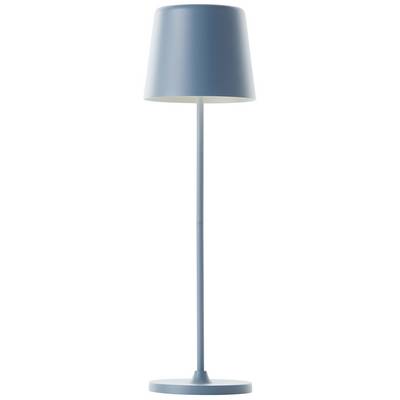 Stojací lampa v pastelově modré barvě s jednoduchým, moderním designem, válcovitým stínidlem a přímou základnou. Ideální pro moderní interiér.
